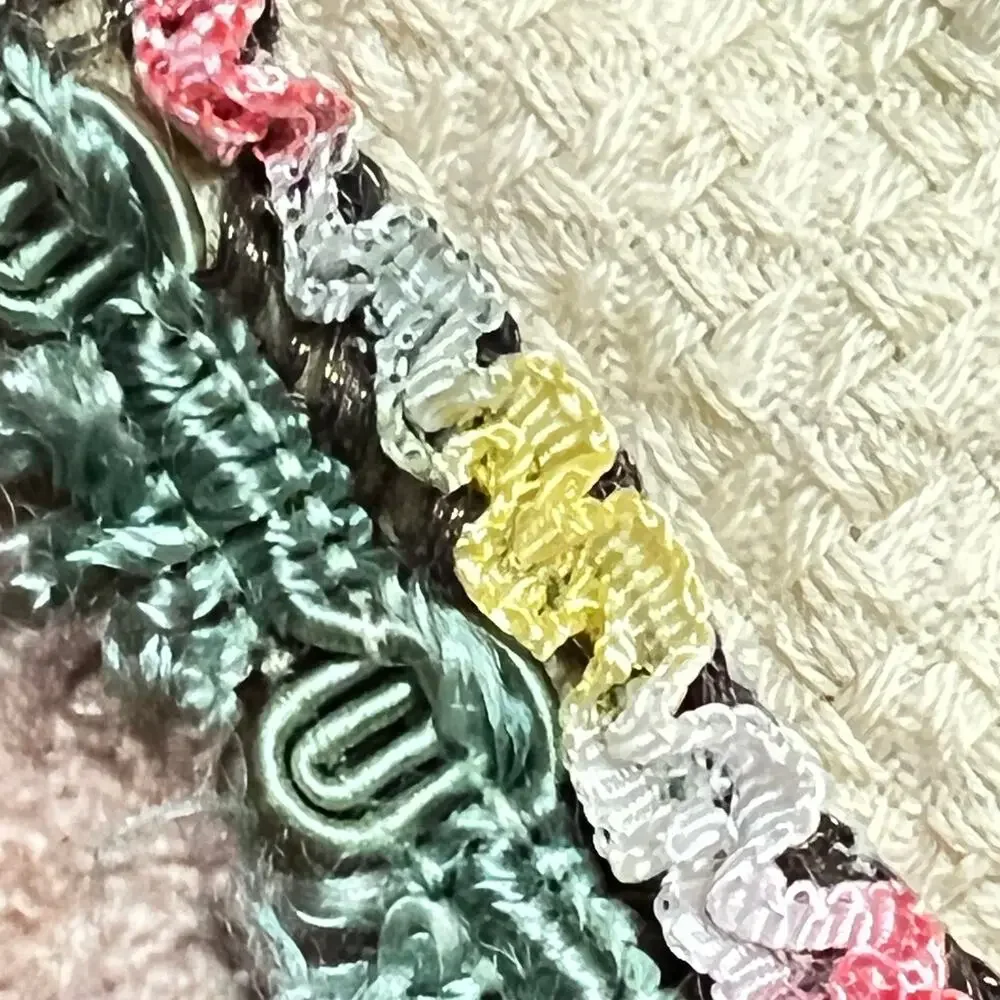 Vintage 30s Embroidered Tablecloth Baskets of Flowers Multicolor 32 inch Square